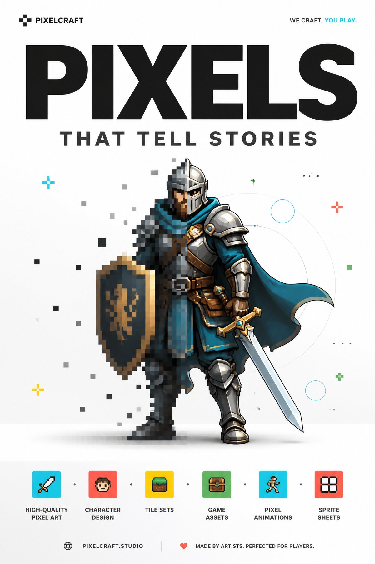 Pixel Art AI prompt example — 2:3 aspect ratio Award-winning minimalist advertising poster