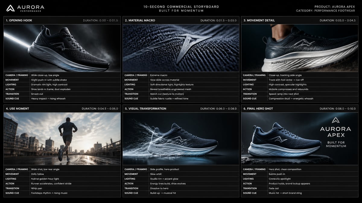 GPT Image prompt example — 10-Second Cinematic Product Commercial