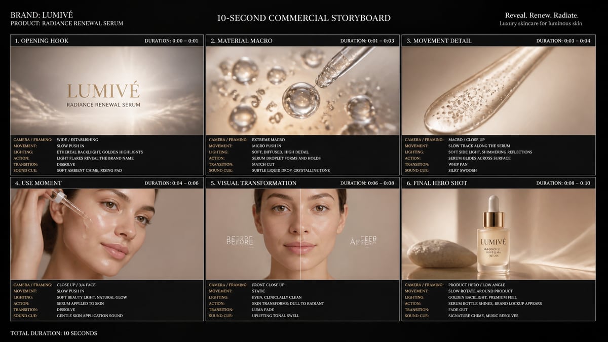 GPT Image prompt example — 10-Second Cinematic Product Commercial