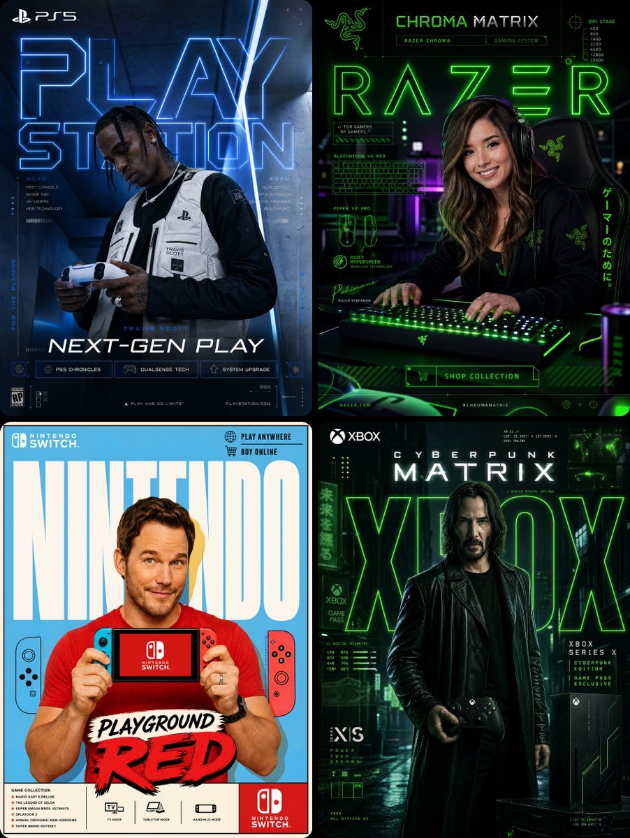 Gaming AI prompt example — Gaming & Consoles (PlayStation, Xbox, Nintendo, Razer) neon 
