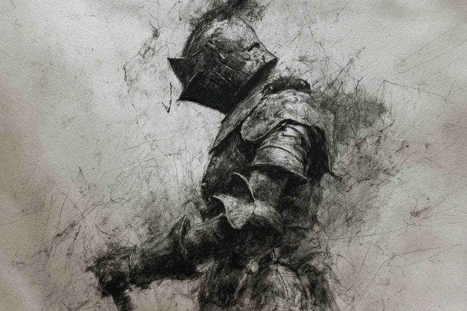 other prompt example — Charcoal Sketch Of, Raw and Textured