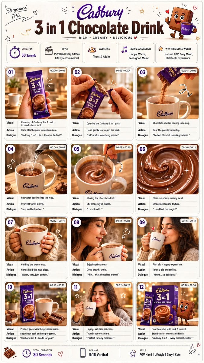 GPT Image prompt example — 3 in 1 Chocolate Drink Format: •