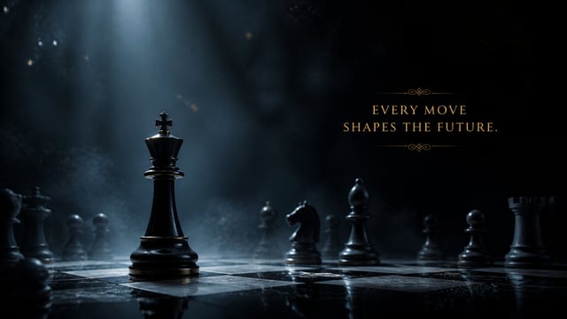 Create an ultra-realistic 4K live wallpaper for a PC desktop featuring a dark, cinematic chess theme
