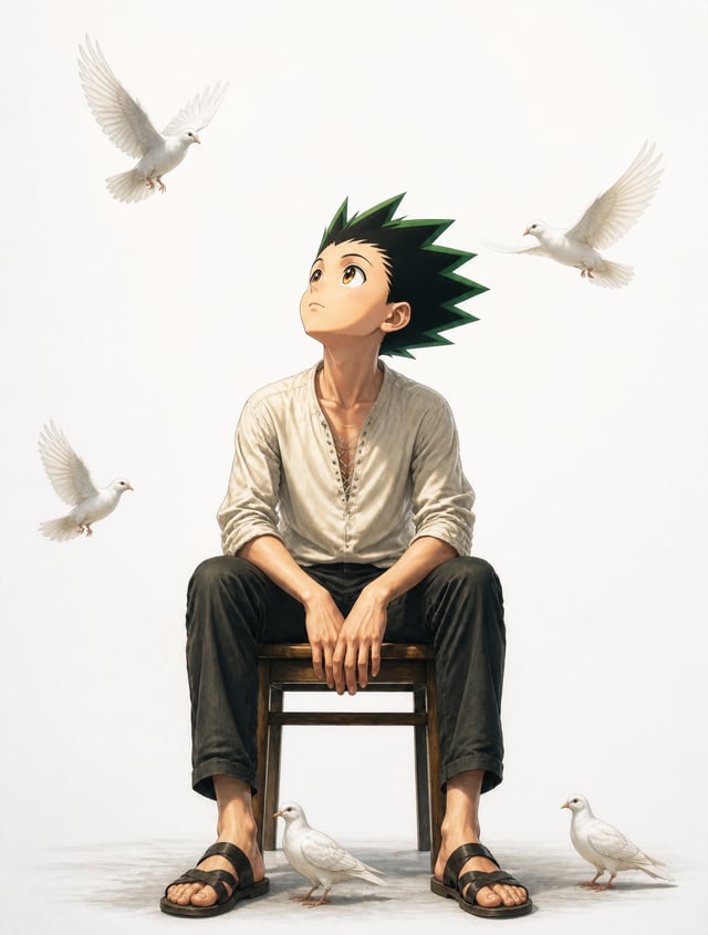 dont make a lot of birds and make the birds white not black also insted of eren yeager put gon from 