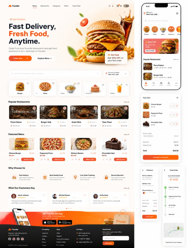 Design a modern, premium, and user-friendly Food Delivery Website with a clean and visually appealin