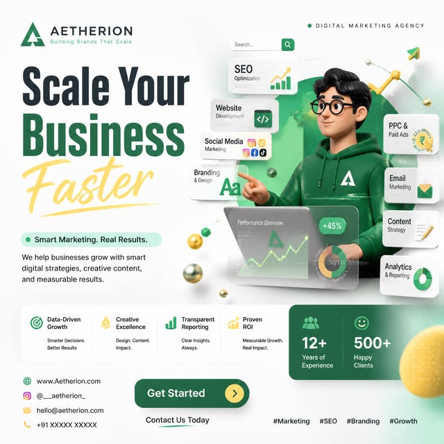 Create a premium square (1:1) social media post for Aetherion, designed for Instagram, LinkedIn, Fac