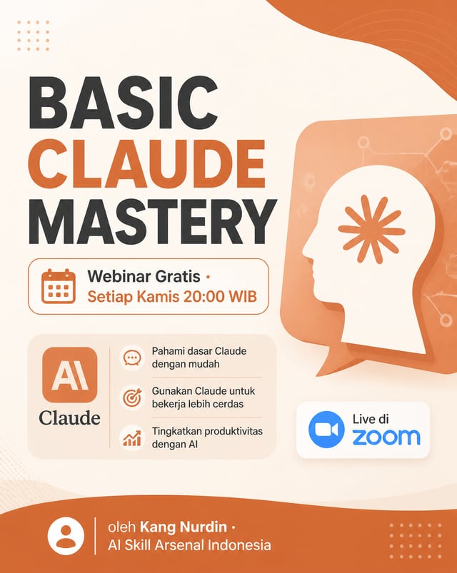 A professional social media post design for "Basic Claude Mastery" free webinar. Clean modern layout