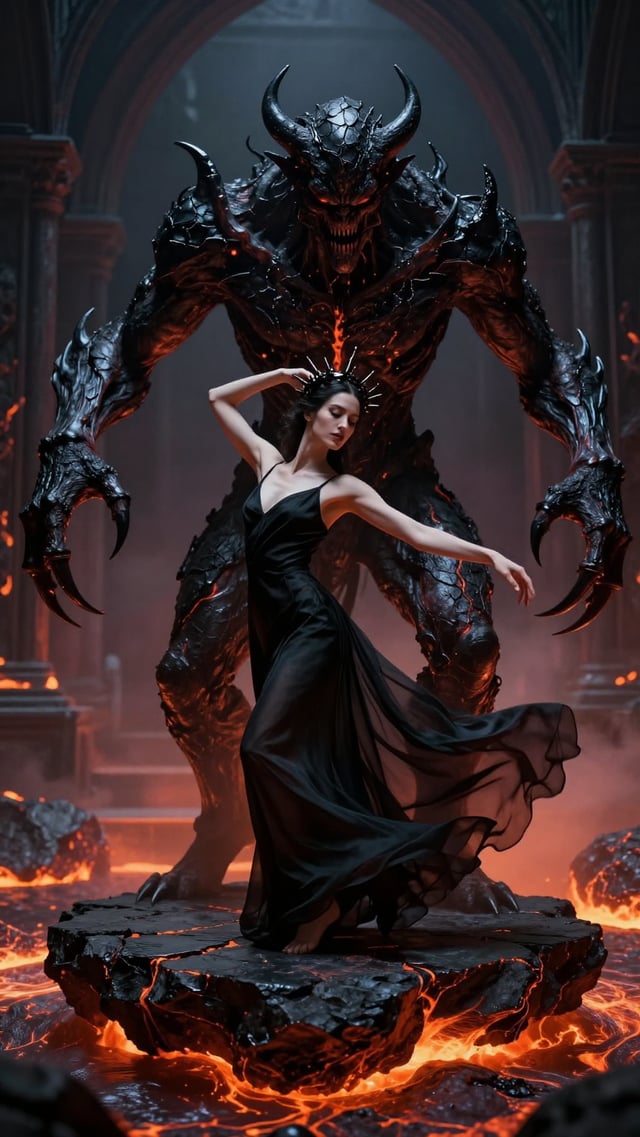 Dark Fantasy Photography, a breathtaking, dynamic waist-up shot of a graceful woman (25 years old) w