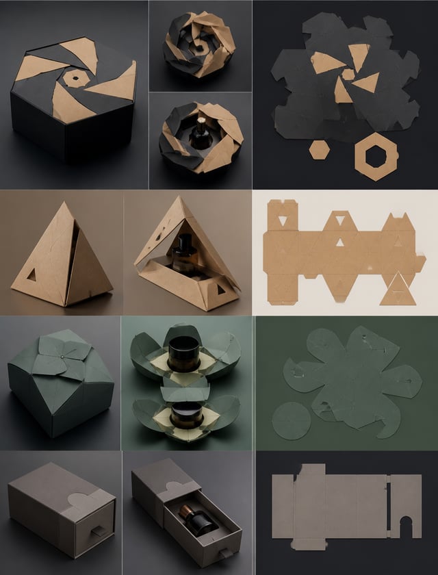 Generate ultra-creative, manufacturable packing box design concepts for a [product type] brand.Think