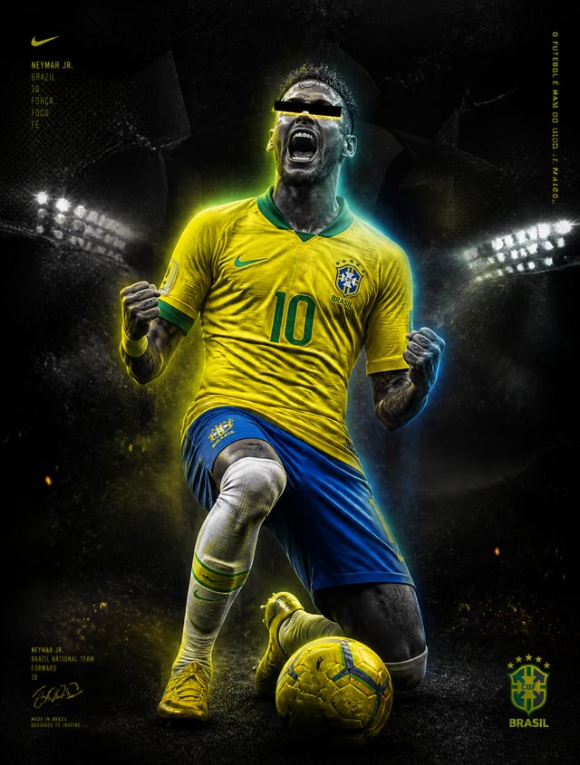 Ultra-stylized Neymar Jr. football poster, dark cinematic sports artwork, premium editorial campaign