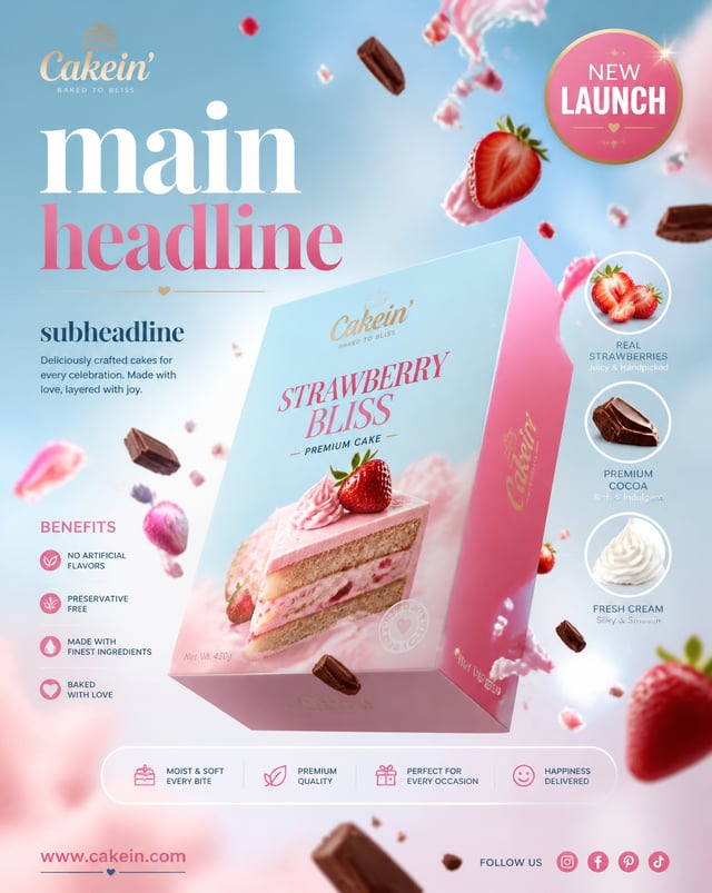Create a premium commercial advertising poster for Cake.