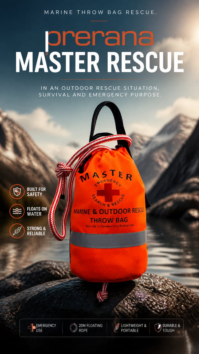 Create a outdoor Throw Bag advertising poster for a outdoor used. Design it as a polished commercial