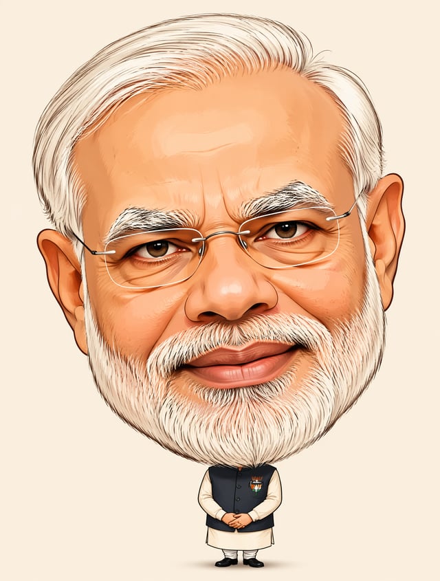 generate cartoonish caricature with political personality of this image (Head should be 92% and body