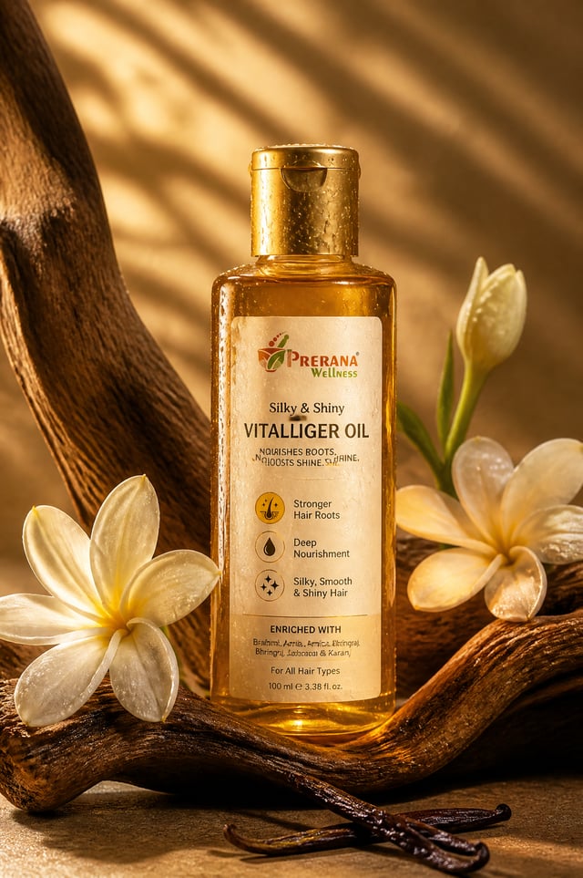 - Ultra-cinematic luxury haircare product photography of a translucent amber Visual & Design Details
