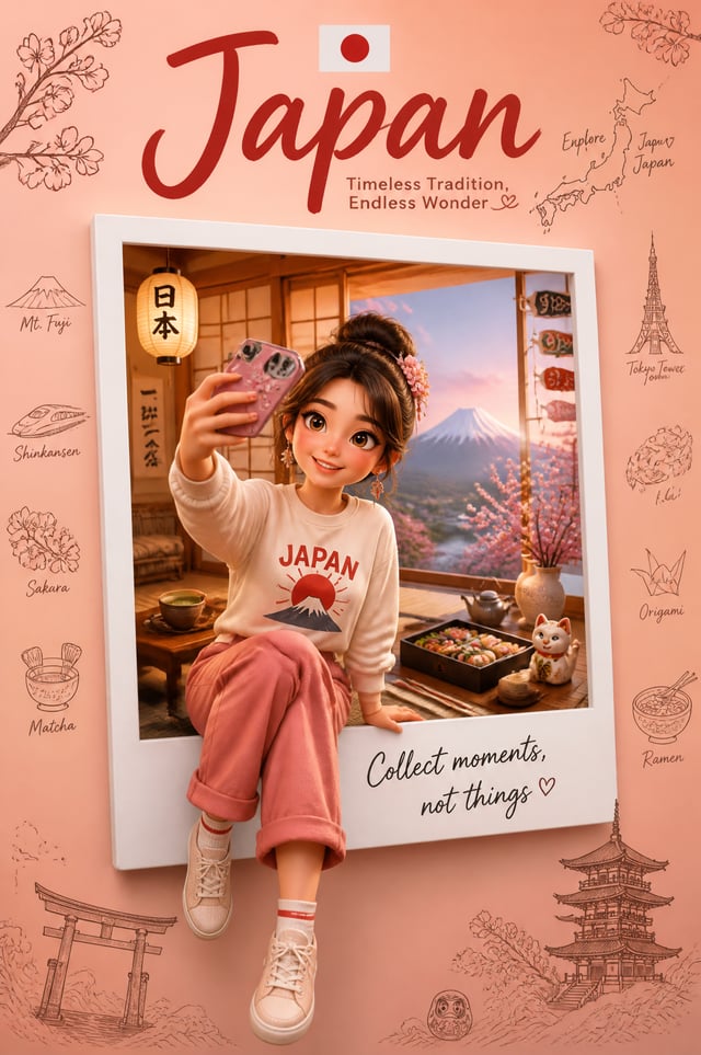Create a premium collectible travel poster in a cute stylized 3D cartoon/Pixar-inspired aesthetic.Th