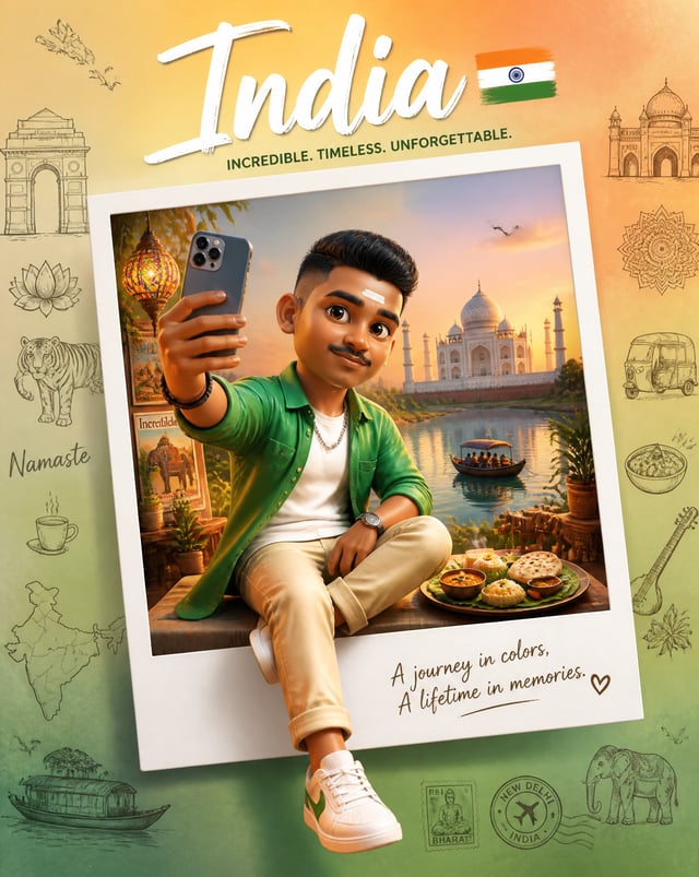 Create a premium collectible travel poster in a cute stylized 3D cartoon/Pixar-inspired aesthetic.