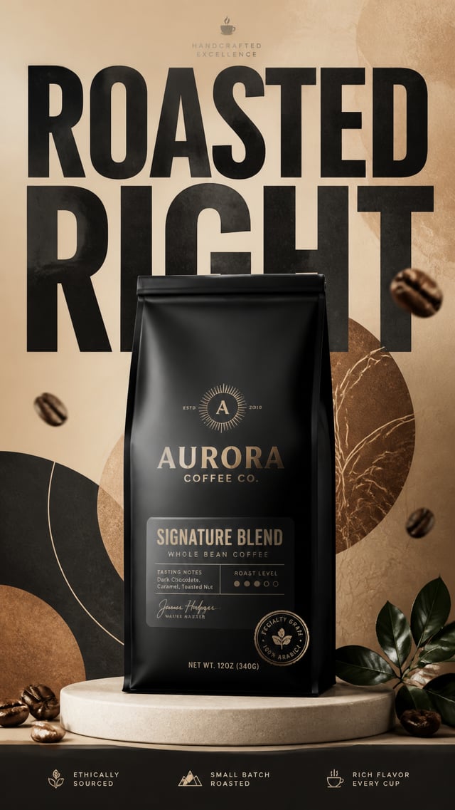A premium commercial advertising poster for a luxury coffee brand.Central Subject:
