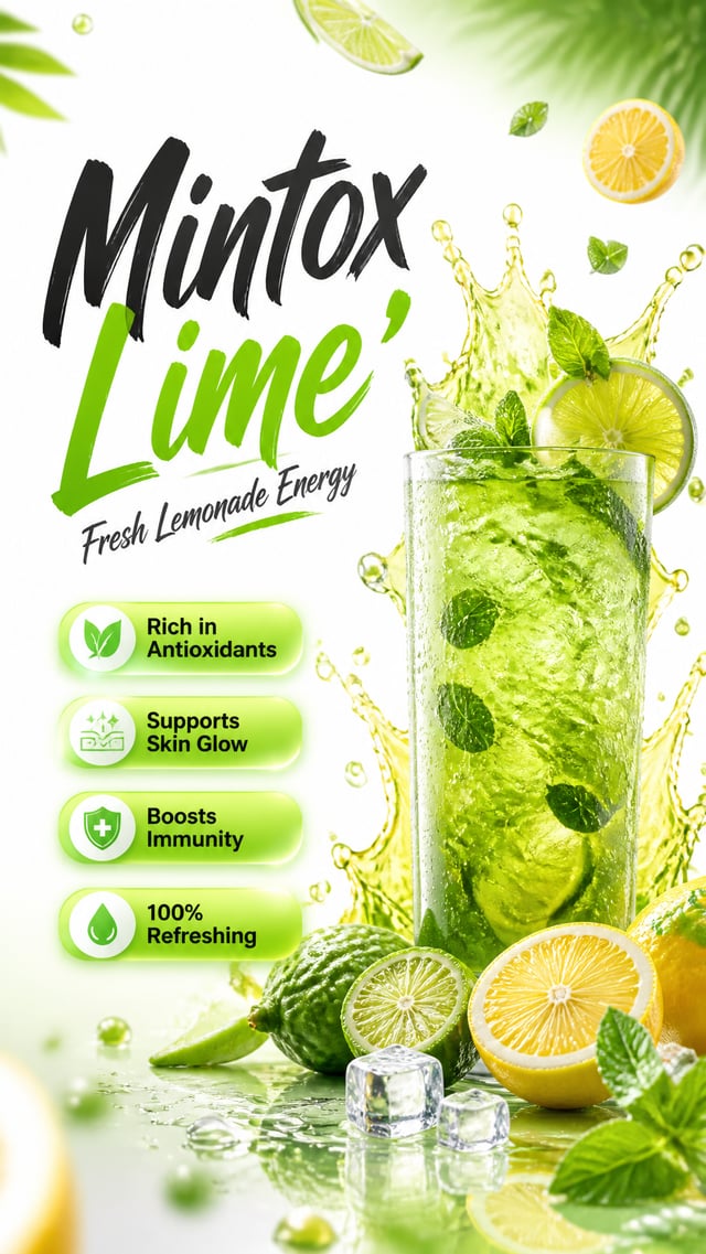 Ultra-realistic premium mixed lime - lemon beverage advertisement poster design, luxury summer smoot