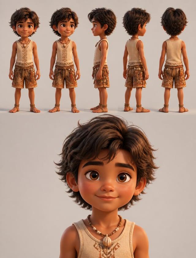3D animated character reference sheet rendered in cinematic animation movie style — smooth rounded s