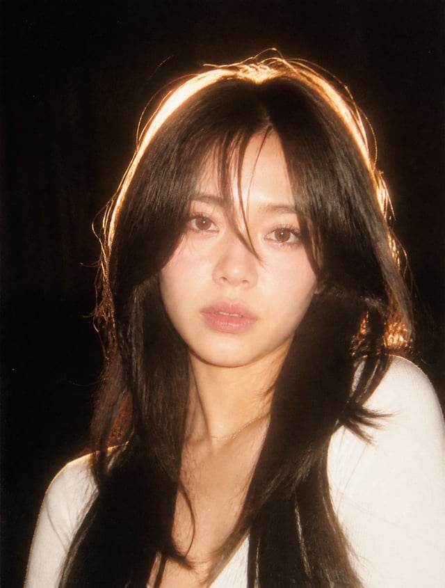 A nostalgic 90s film photography style portrait. Harsh direct camera flash lighting, strong contrast
