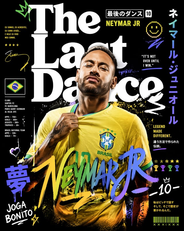 Create an ultra-premium modern Japanese street-art design featuring NEYMAR JR as the main subject.Au