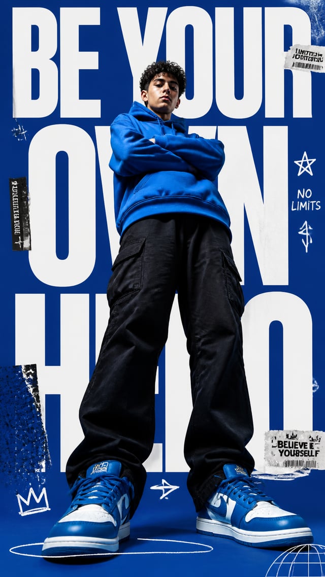 Use the uploaded face as the exact facial reference.A premium 9:16 streetwear campaign poster.Main S