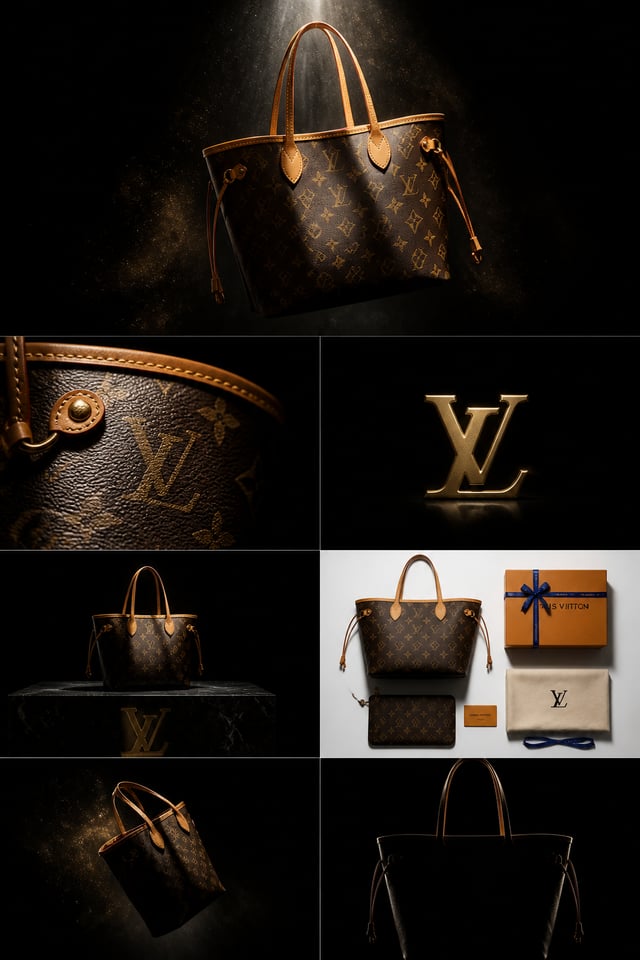 CORE OBJECTIVE: Create a professional 8k cinematic luxury editorial based on Louis Vuitton Neverfull