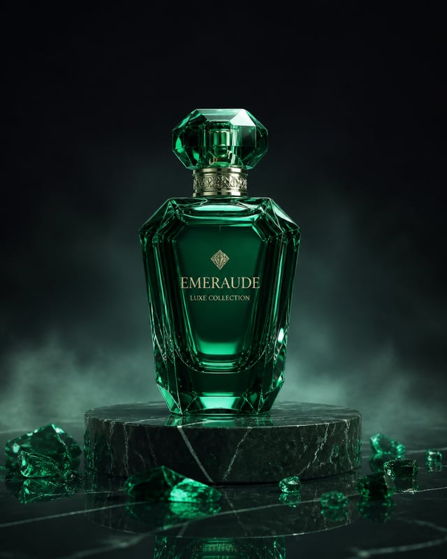 A highly distinctive luxury perfume bottle concept presented as a premium product photography campai