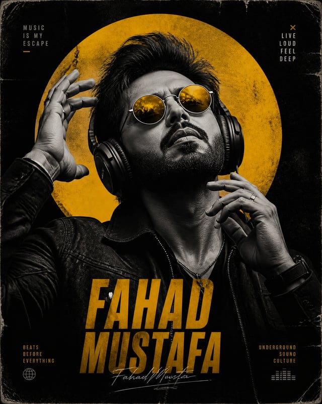 Create a dark, high‑contrast poster with a moody, underground club aesthetic. The composition featur