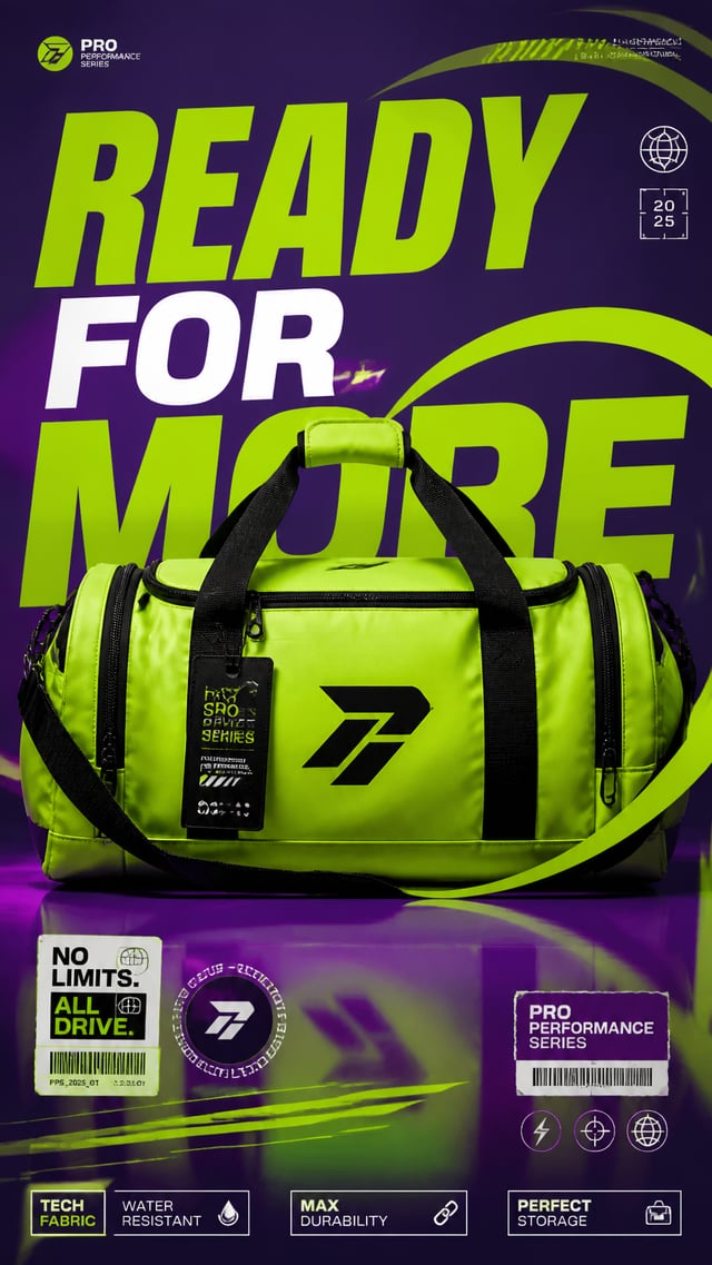 A premium 9:16 sports accessories advertising poster.Central Subject:A single neon-green professiona