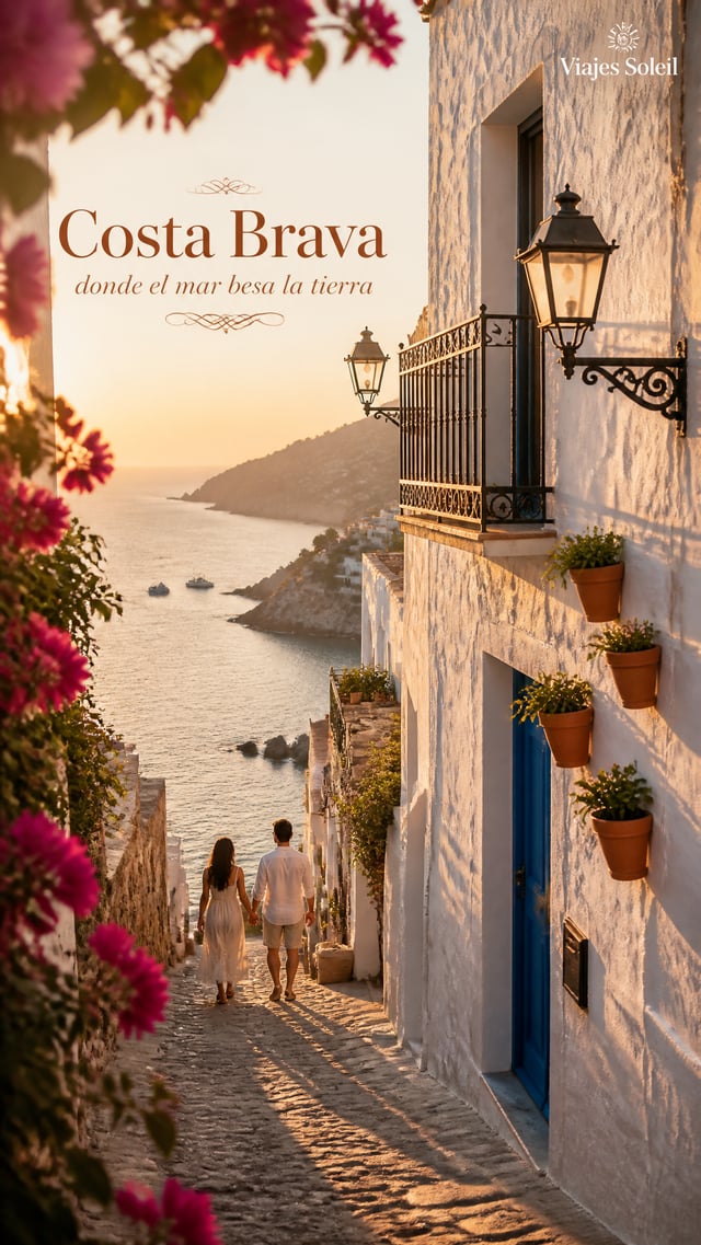 High-end travel editorial photography, vertical composition, perspective looking down a narrow cobbl