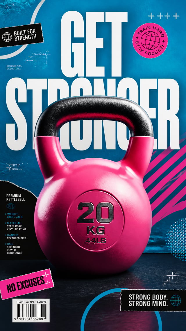 A premium 9:16 fitness accessories advertising poster.Central Subject: