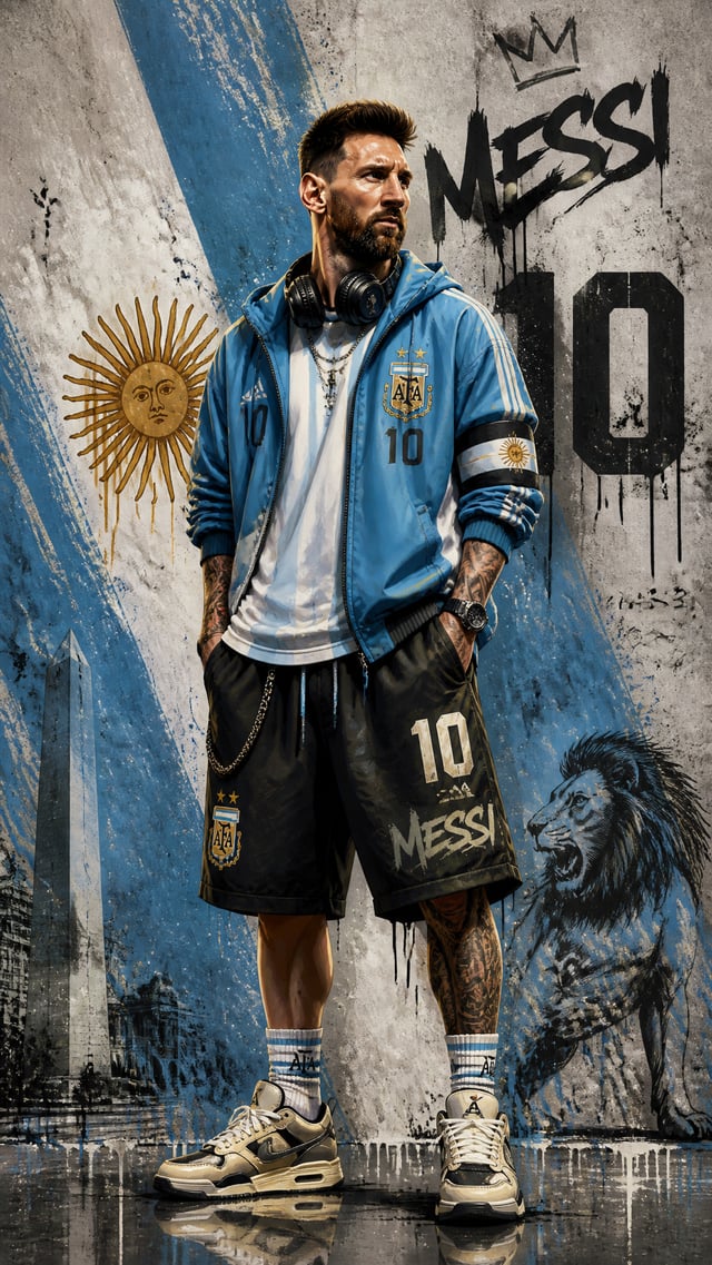 MESSI, el tema del equipo nacional de tendencia de póster de fútbol, postura de cuerpo completo, per