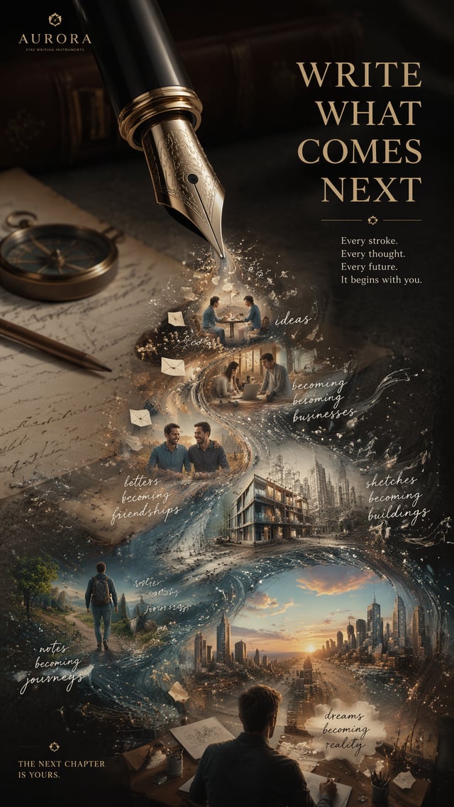 A premium 9:16 luxury stationery advertising poster.Main Subject:
