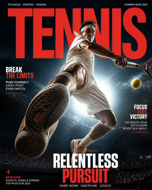Cinematic sports photography, extreme low-angle view tennis player mid-air performing a powerful swi