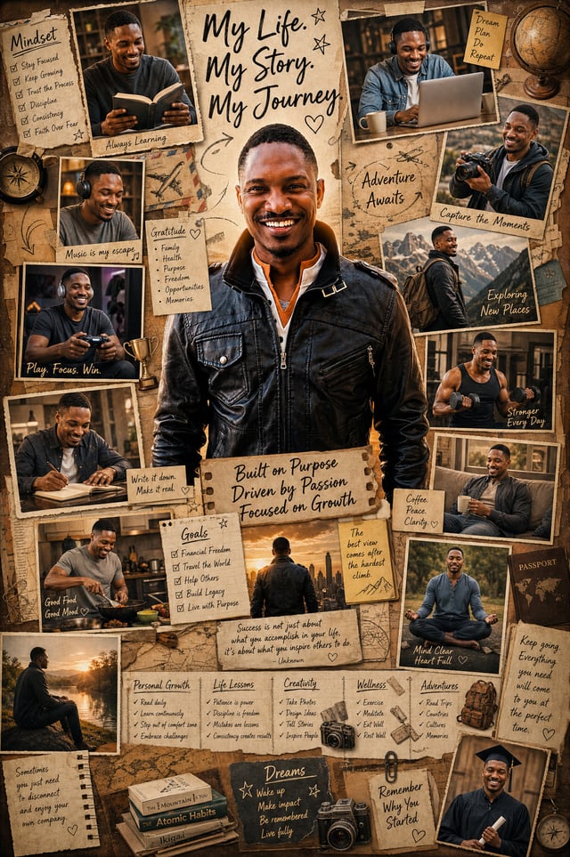 Universal Scrapbook Life-Story Poster Prompt (Works With Any Portrait Photo)> Using the uploaded ima