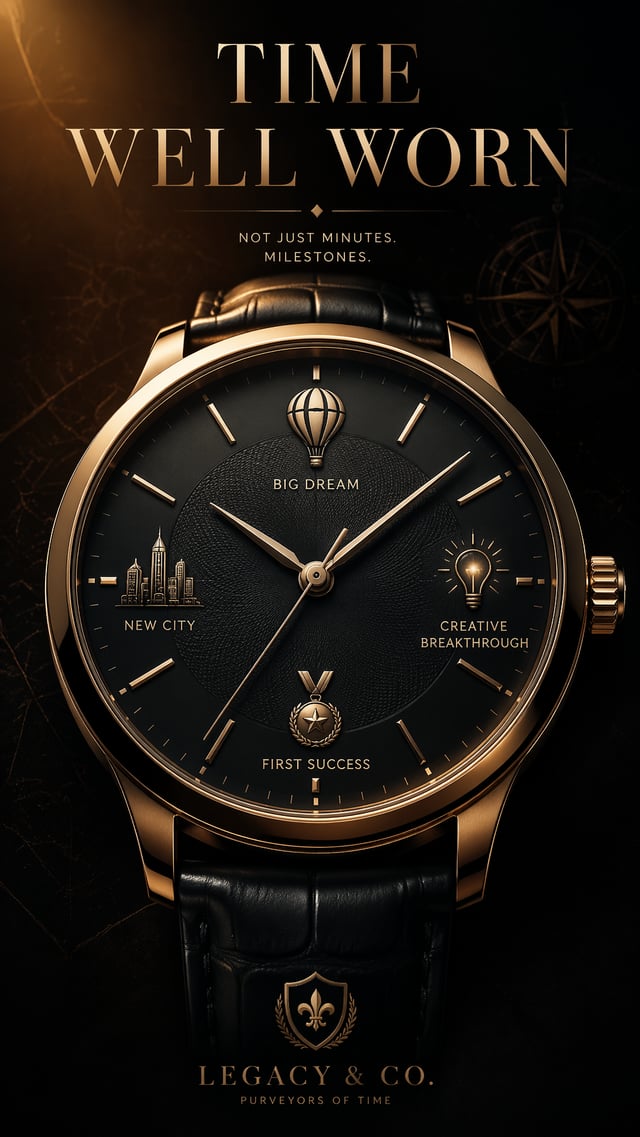 A premium 9:16 luxury watch advertising poster.Main Subject: