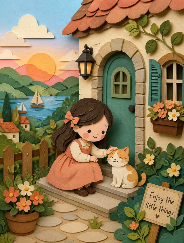 Convert this image into a soft, handcrafted paper-cut layered illustration style, inspired by paperc