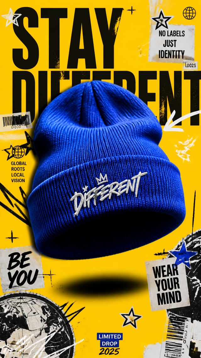 A premium 9:16 streetwear accessories advertising poster.Central Subject:
