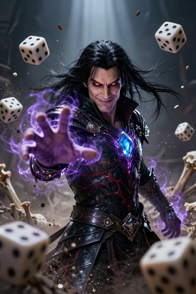 A hyper-realistic cinematic movie poster of a powerful male necromancer, GuAr, bursting through a cl