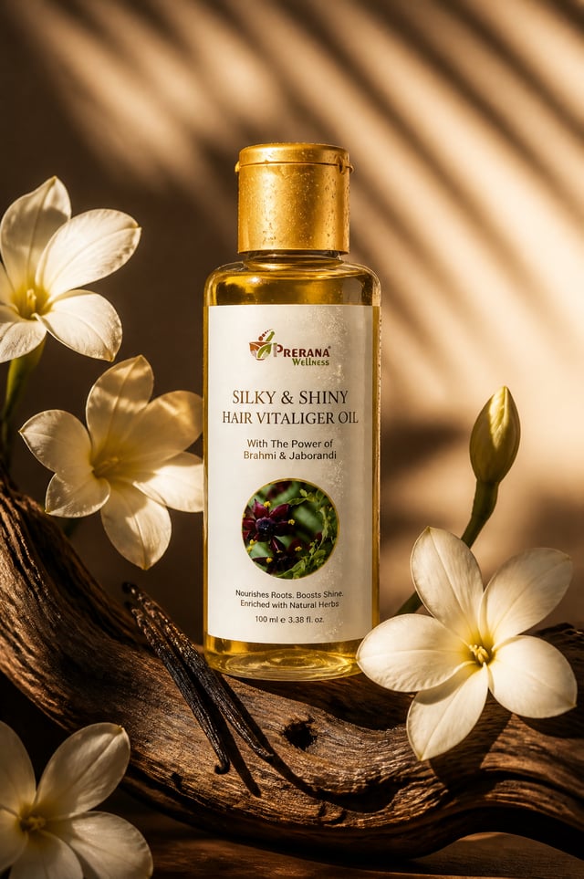 - Ultra-cinematic luxury haircare product photography of a translucent amber Visual & Design Details
