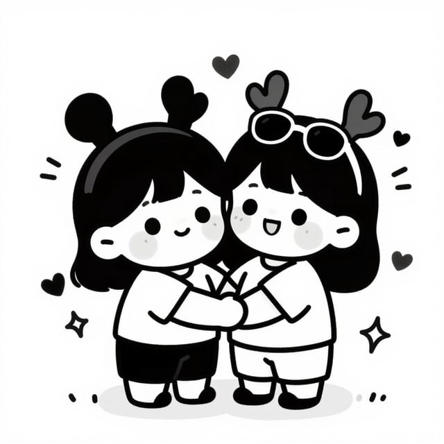 Transform the uploaded photo into a cute black-and-white hand-drawn chibi doodle illustration. Prese