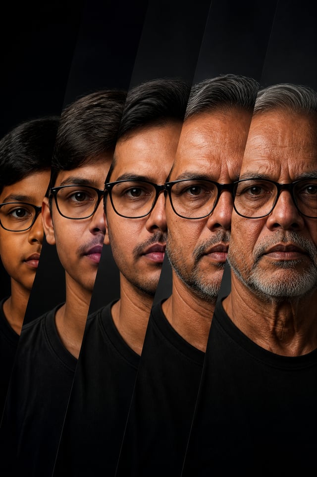 Ultra-realistic cinematic portrait, same composition as reference image, five diagonal vertical slic