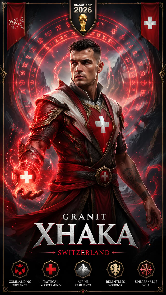 Switzerland — Granit Xhaka — Mortal Kombat meets League of Legends “9:16 vertical character poster, 