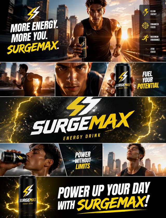 Create an ad for a new energy drink. Scene: A young athlete running through a vibrant city at sunris