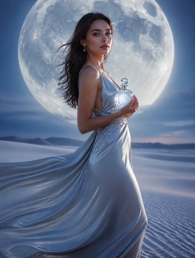 Ultra-realistic luxury fashion campaign photography. A young woman with elegant features wearing a f