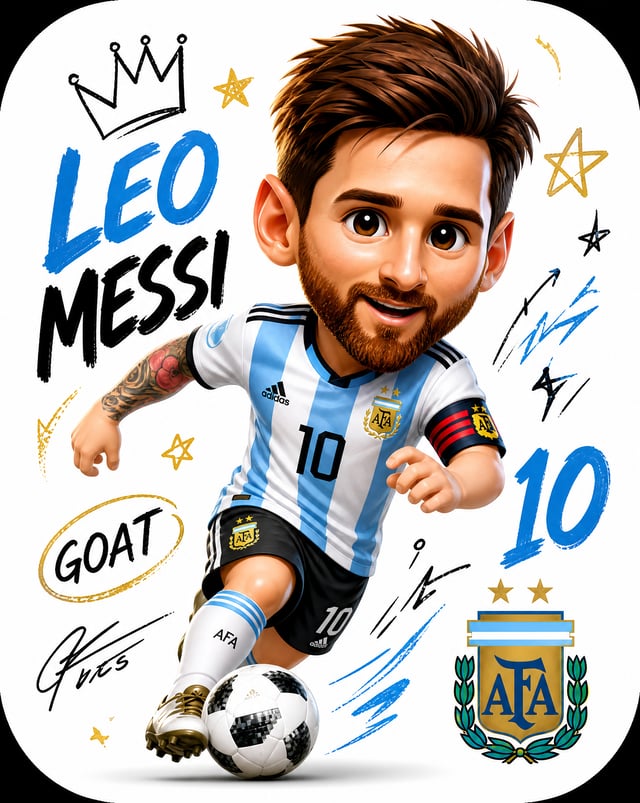 Create a single app icon featuring a famous football player in a cute chibi/cartoon style. The playe