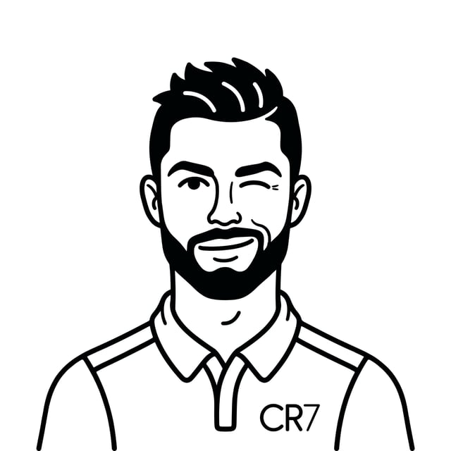 Create a minimalist black and white flat vector portrait of {cristiano ronaldo} in an expressive Not