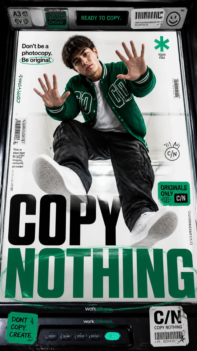 A premium 9:16 streetwear editorial advertising poster.Main Subject: