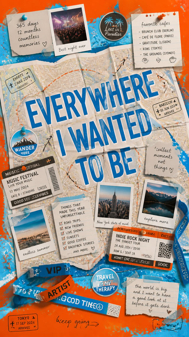 A premium 9:16 travel-youth culture poster.Main Subject:A huge folded city map opened across the com